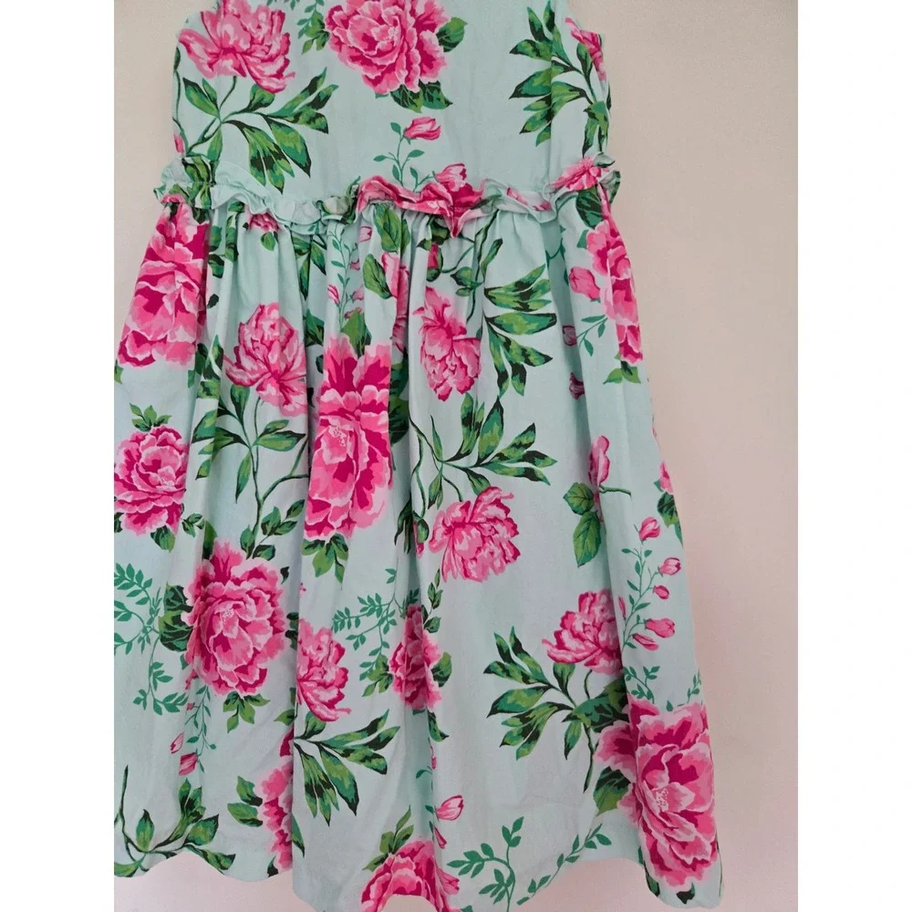 Gymboree Girls Mint Green Pink Peony Floral Ruffle Cotton Party Dress Size 7y